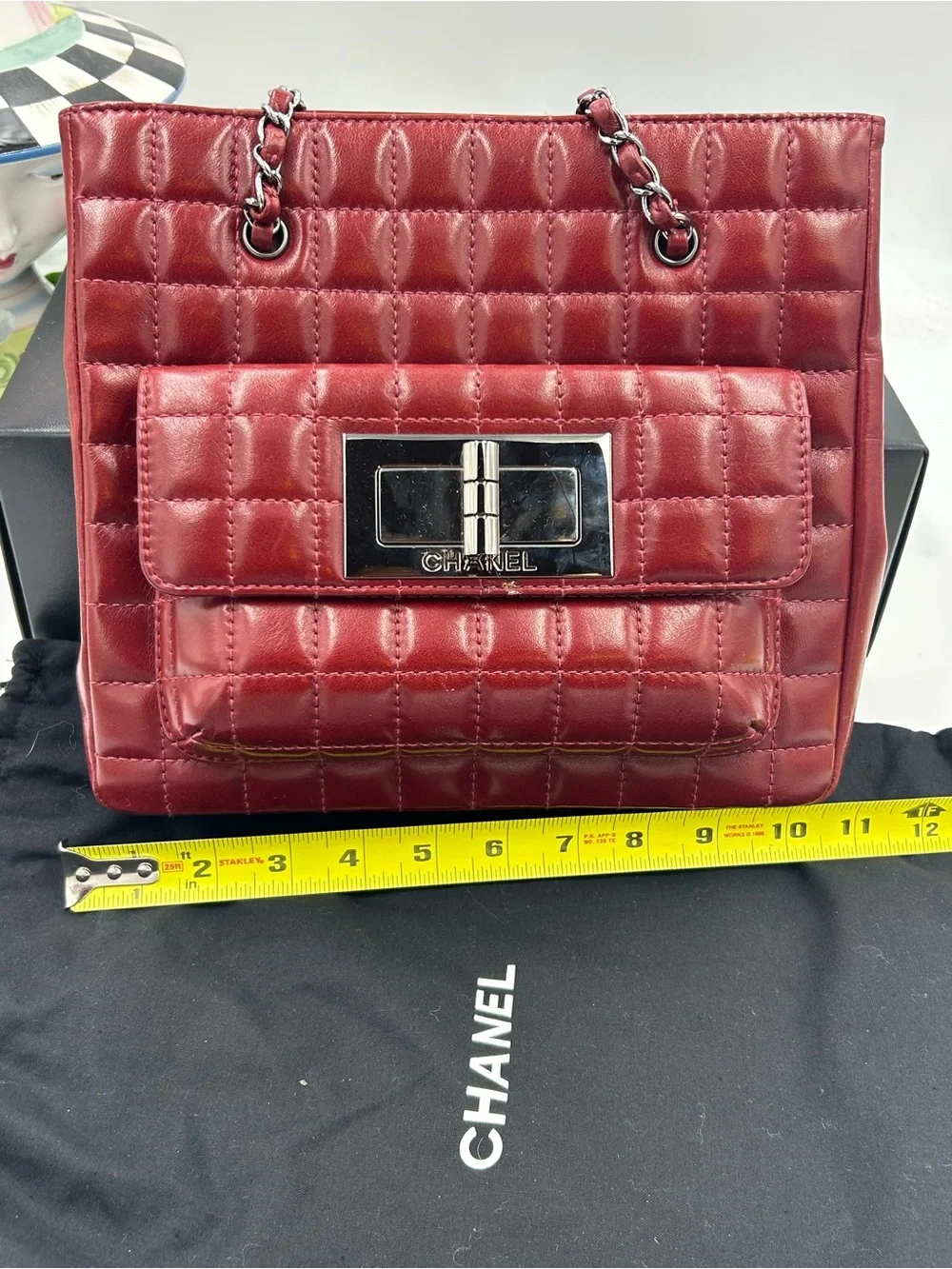 Women Chanel chocolate bar, Mademoiselle reissue square tote bag made in Italy